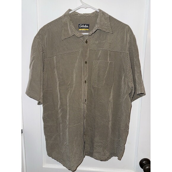 Cabela's Mens L Tan Striped Long Sleeve Button Down Shirt - Picture 1 of 3